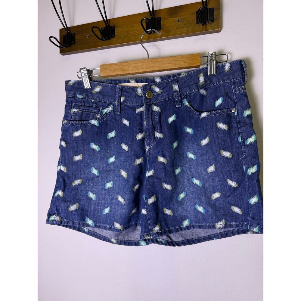 Pilcro Printed Denim Cuffed Shorts Size 29 Blue Ikat Anthropologie - Picture 2 of 7